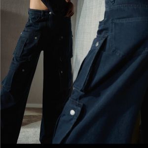 Zara Multipocket Cargo Dark Blue Jeans